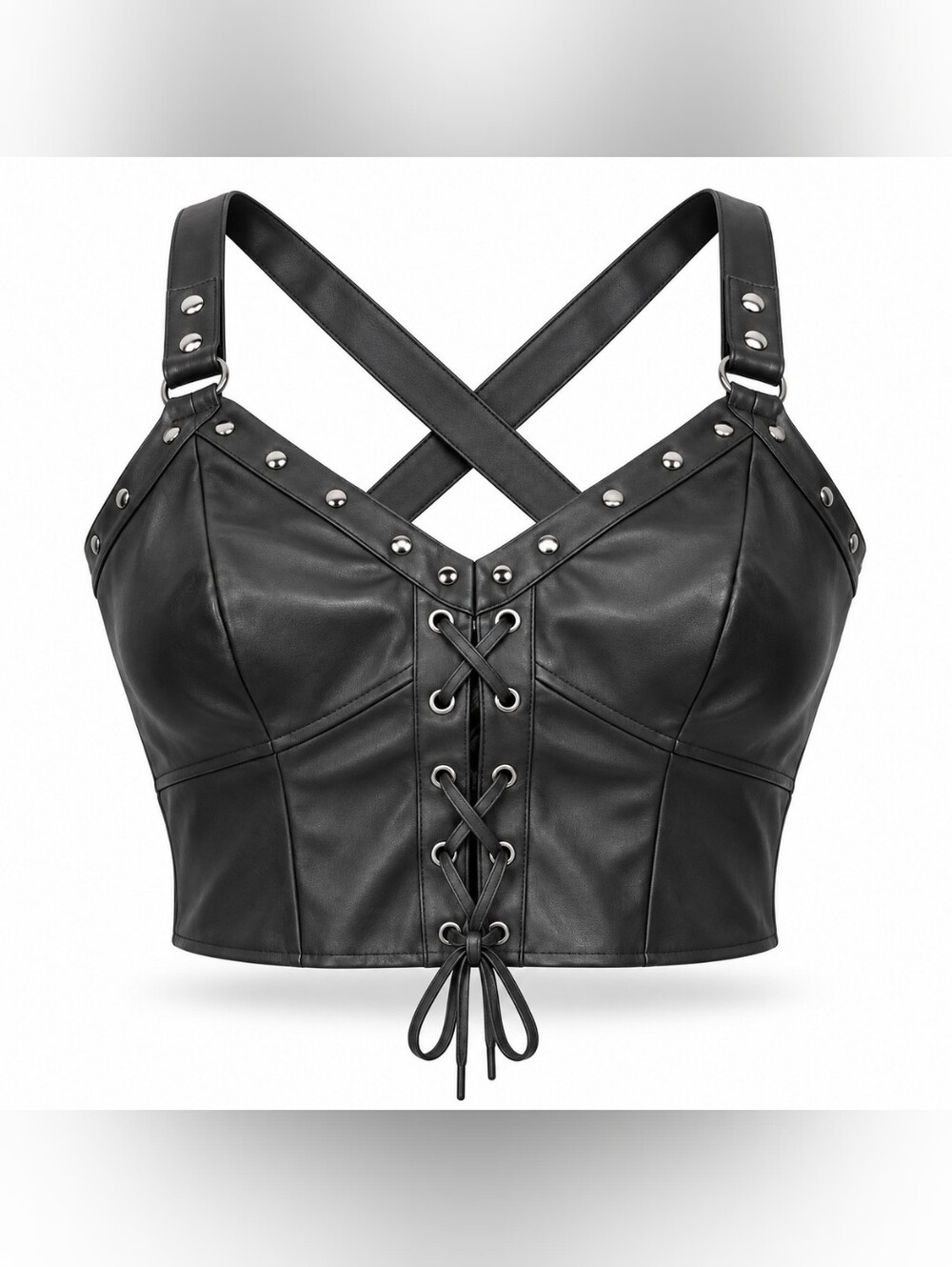 Torrid Nightfall Faux Leather Corset Crop Top 1X Goth Studded Lace Up